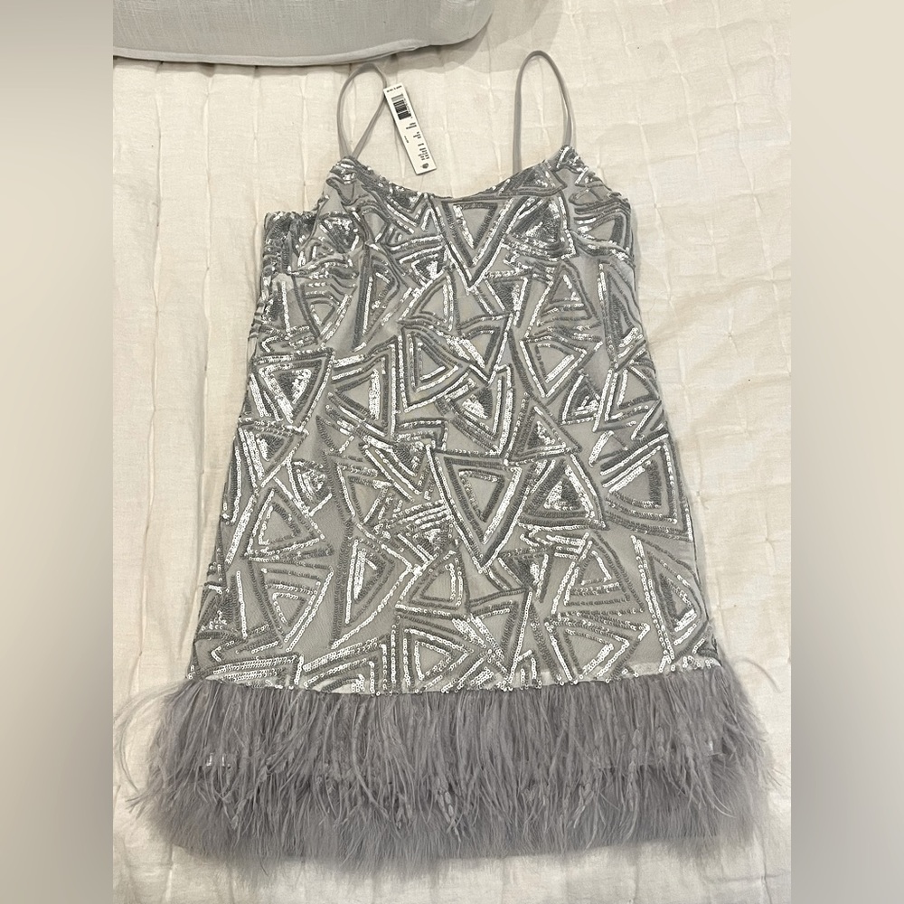 Silver and grey party dress. Never been worn. Tags still on.